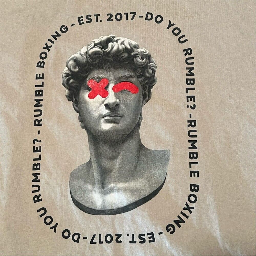 Rumble Boxing Graphic T-Shirt Mens Size L Beige Michelangelo David Logo